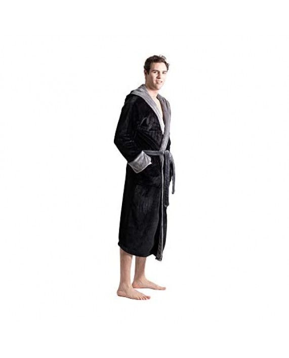 Turkuoise Men's Warm Fleece Robe with Hood Big and Tall Comfy Bathrobe