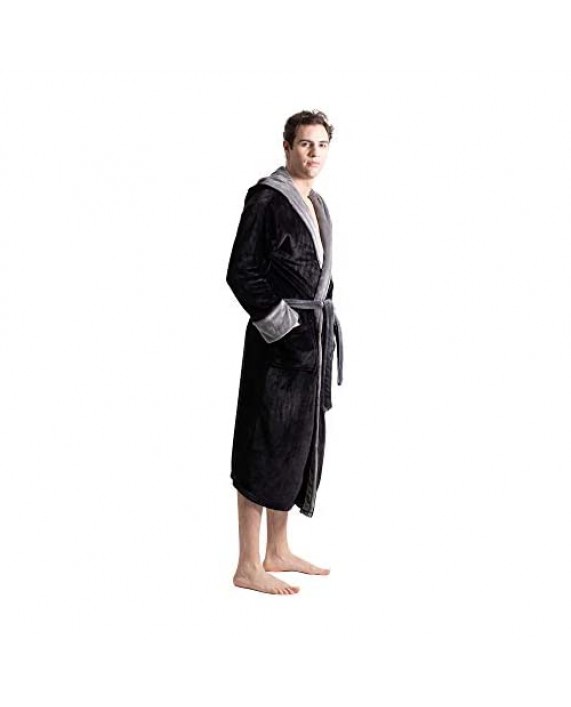 Turkuoise Men's Warm Fleece Robe with Hood Big and Tall Comfy Bathrobe