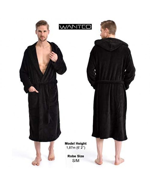 Wanted Men's Lightweight Plush Fleece Hooded Spa Robe
