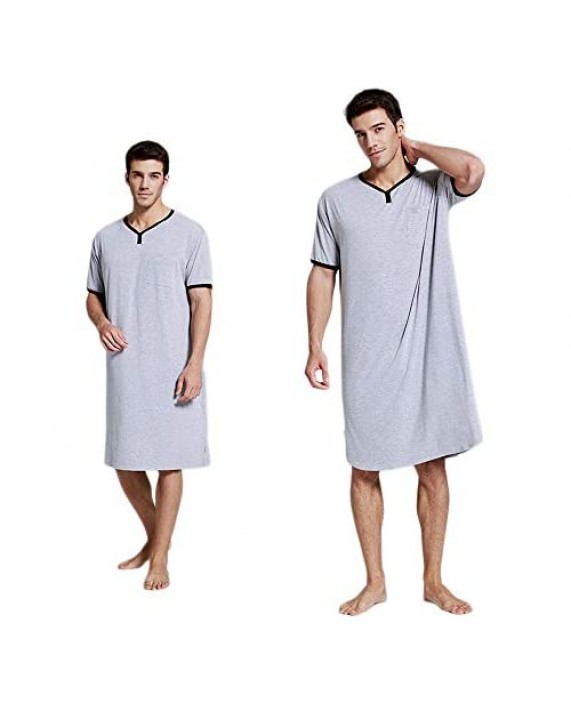 Yoonly Mens Sleepshirt Cotton Nightshirt V Neck Soft Sleepwear Long Nightgown Short Sleeve Pajama
