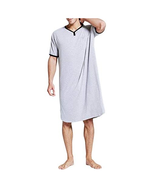 Yoonly Mens Sleepshirt Cotton Nightshirt V Neck Soft Sleepwear Long Nightgown Short Sleeve Pajama