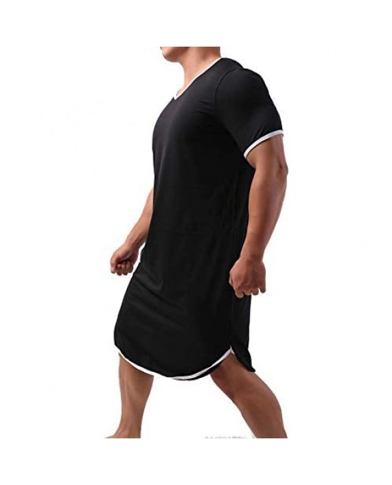 YUFEIDA Men's Nightshirt Cotton Nightwear Comfy Nightgowns Short Sleeve Loose Pajama Sleep Shirt