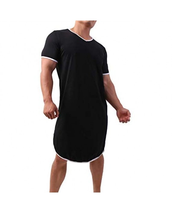 YUFEIDA Men's Nightshirt Cotton Nightwear Comfy Nightgowns Short Sleeve Loose Pajama Sleep Shirt