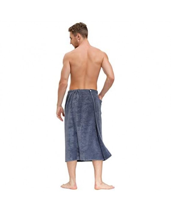 Zexxxy Mens Bath Towel Spa Shower Body Wrap Adjustable Short Robe with Pocket