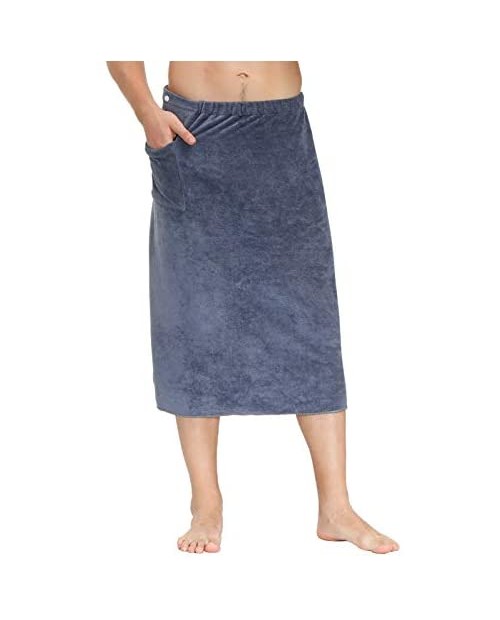 Zexxxy Mens Bath Towel Spa Shower Body Wrap Adjustable Short Robe with Pocket