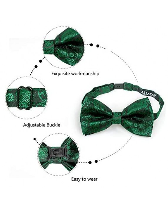 Alizeal Mens Classic Paisley Bow Tie Hanky and Cufflinks Set