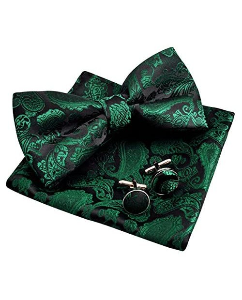 Alizeal Mens Classic Paisley Bow Tie Hanky and Cufflinks Set