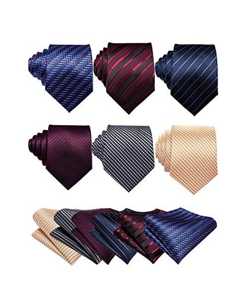 Barry.Wang Men Paisley Tie Set with Pocket Square Cufflink Silk Woven Necktie Formal Wedding Party 6PCS