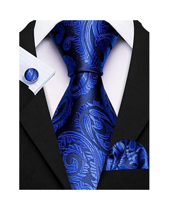 Barry.Wang Men Ties Paisley Woven Silk Necktie Set with Pocket Suqare Cufflinks Formal