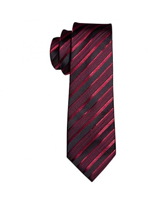 Barry.Wang Plaid Ties Check Mens Necktie Set with Handkerchief Cufflinks Classic Stripe