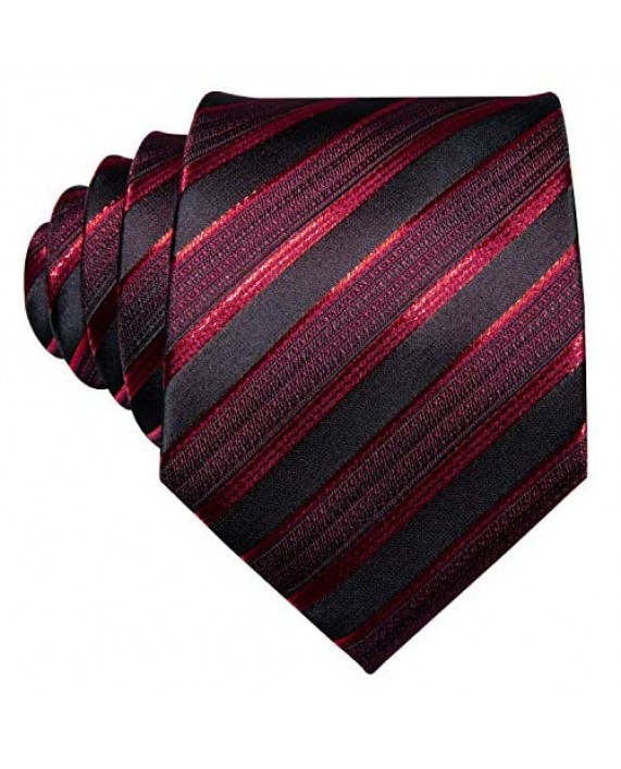 Barry.Wang Plaid Ties Check Mens Necktie Set with Handkerchief Cufflinks Classic Stripe
