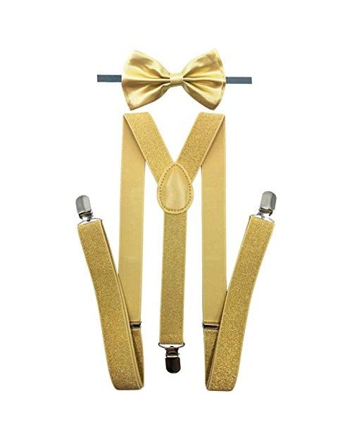 Consumable Depot Suspender with Matching Bow Tie Set |Elastic Adjustable Y-Back| for Men and Women