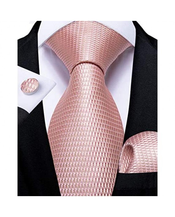 DiBanGu Mens Formal Solid Tie and Gold Tie Ring Set Silk Pocket Square Cufflinks with Gift Box