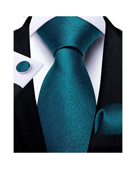 DiBanGu Men's Silk Necktie Solid Plain Tie and Pocket Square Cufflink Set Formal Business Wedding