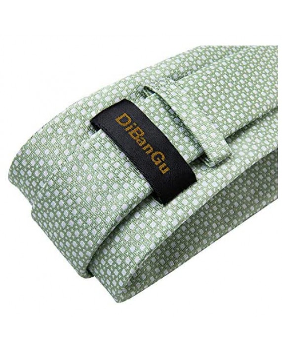 DiBanGu Men's Silk Tie and Pocket Square Woven Formal Tie Cufflink Set Solid Neckties