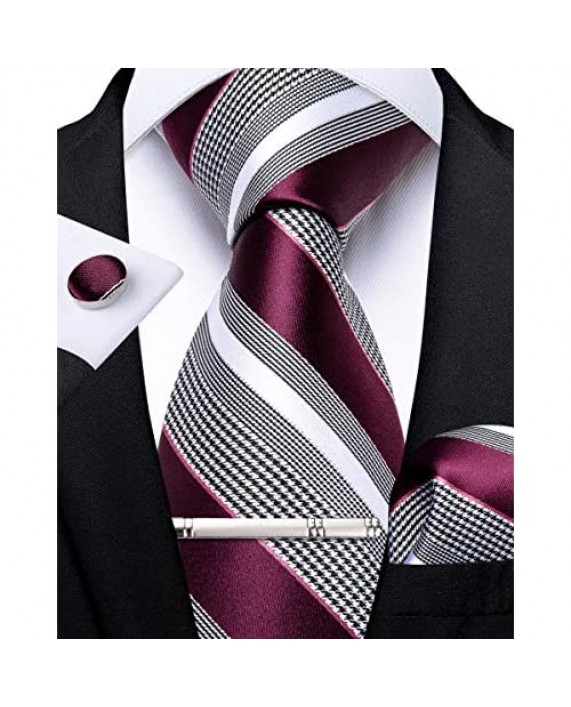 DiBanGu Men's Stripe Tie Silk Woven Necktie Pocket Square Cufflink Set Formal Business Prom Wedding