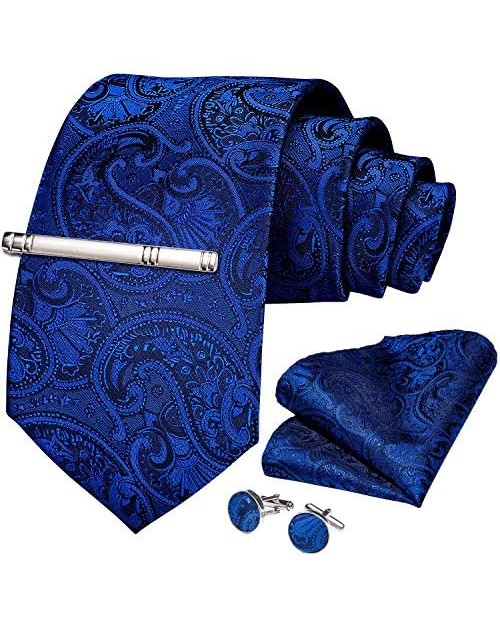 DiBanGu Paisley Tie and Pocket Square Men's Woven Necktie Silk Handkerchief and Cufflink Set