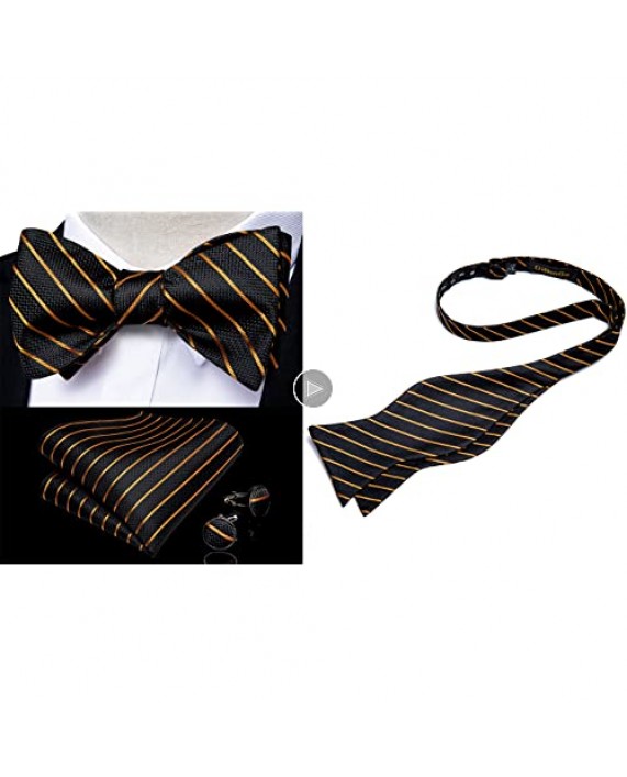 DiBanGu Plaid Striped Self Bow Tie for Men Silk Woven Bowtie Pocket Square Cufflinks Wedding Party