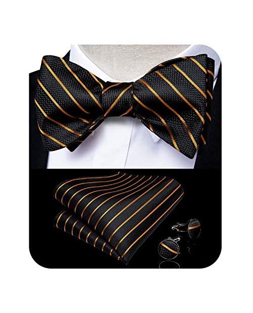 DiBanGu Plaid Striped Self Bow Tie for Men Silk Woven Bowtie Pocket Square Cufflinks Wedding Party