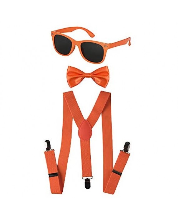 Dress Up America Neon Suspender Bow-tie Sunglasses Accessory Set - Adult and Kids Size Suspenders