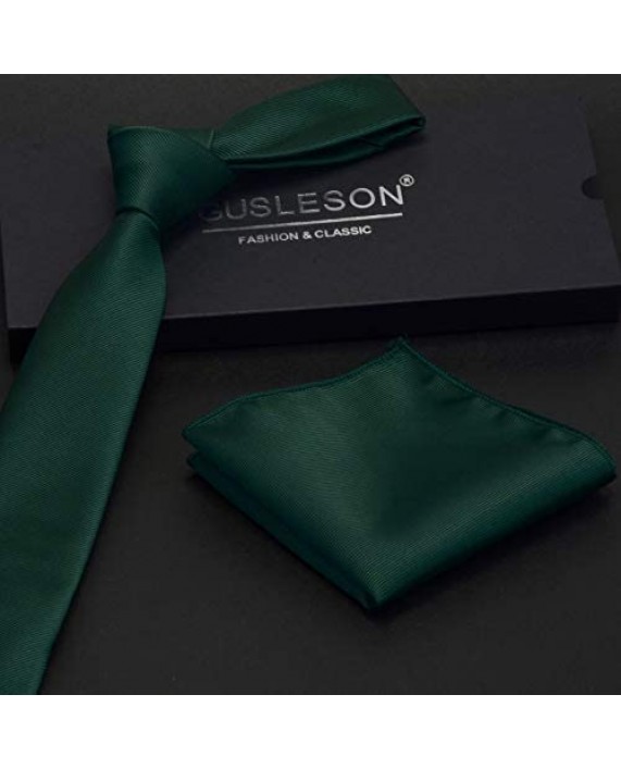 GUSLESON 2.4 Slim Necktie and Handkerchief Set For Men Solid Skinny Tie Brooch Set