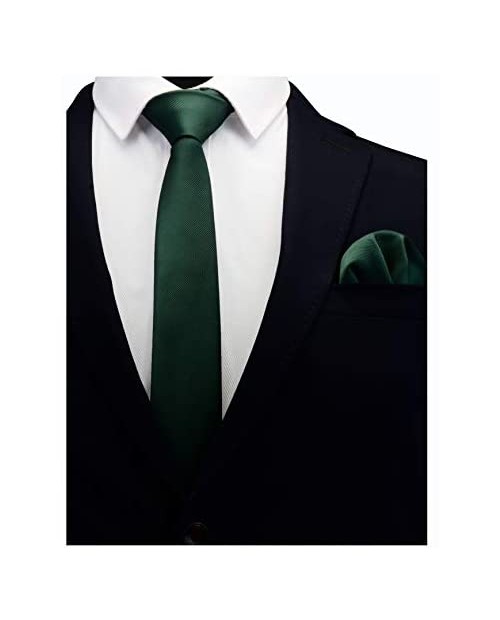 GUSLESON 2.4 Slim Necktie and Handkerchief Set For Men Solid Skinny Tie Brooch Set