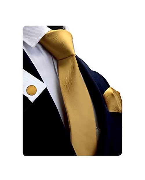 GUSLESON 3.15"（8cm）Solid Color Necktie and Pocket Square Cufflinks Sets For Men + Gift Box
