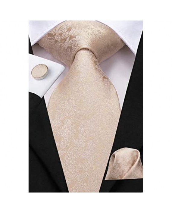 Hi-Tie Silk Paisley Necktie and Pocket Square Cufflinks Set