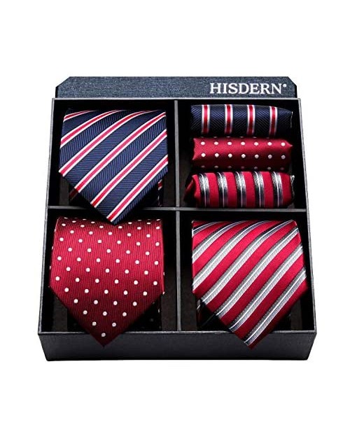 HISDERN 3 PCS Extra Long Tie Set 63 Inch XL Necktie & Pocket Square + Gift Box