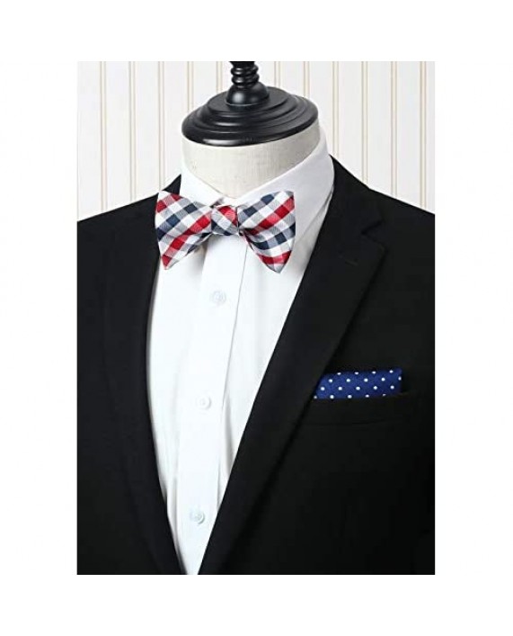 HISDERN 3pcs Mixed Design Classic Men's Self-Tie Bow tie & Pocket Square - Multiple Sets
