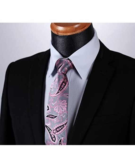 HISDERN Extra Long Floral Paisley Tie for Men Handkerchief Men's Necktie & Pocket Square Set
