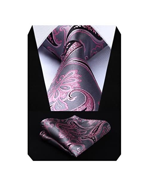HISDERN Extra Long Floral Paisley Tie for Men Handkerchief Men's Necktie & Pocket Square Set