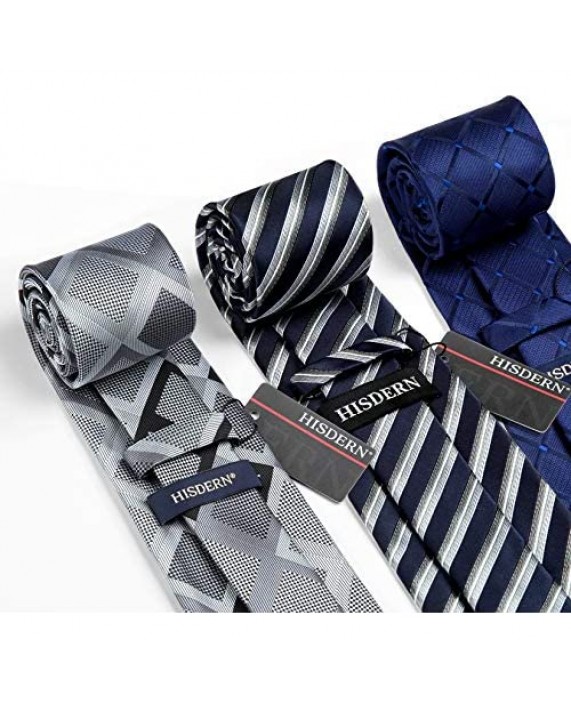 HISDERN Lot 3 PCS Classic Men's Tie Set Necktie & Pocket Square Elegant Neck Ties Collection