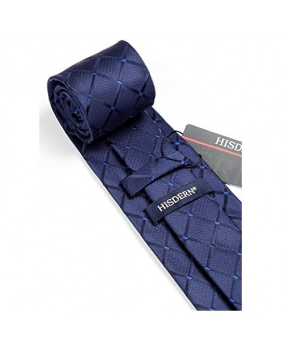 HISDERN Plaid Checkered Tie Handkerchief Woven Classic Men's Necktie & Pocket Square Set