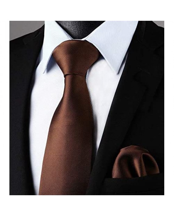 HISDERN Solid Color Ties for Men Formal 3.35 Necktie Tie and Pocket Square Set Wedding