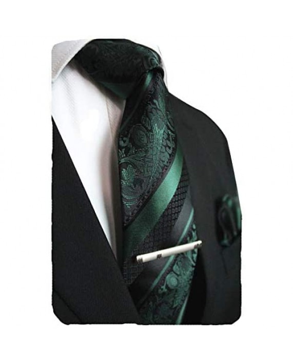 JEMYGINS Mens Floral Necktie and Pocket Square Tie Clip Sets for Men