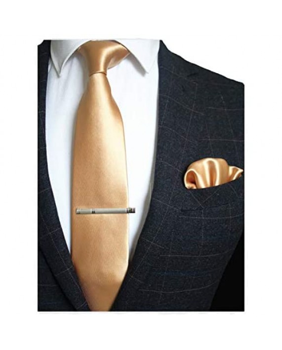 JEMYGINS Mens Solid Color Formal Necktie and Pocket Square Tie Clip Sets