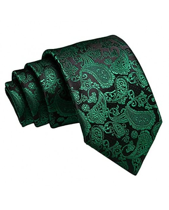 JEMYGINS Mens Solid Color Paisley Necktie and Pocket Square with Tie Clip Sets