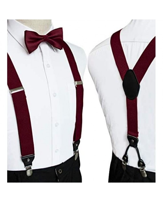 JEMYGINS Solid Color Suspender and Silk Bow Tie Sets for Men