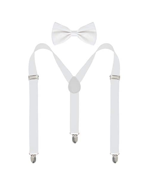 Jiaqee Suspenders Bowtie Set X-back Suspender For Men with Bow Tie Elastic 1 Wide Band