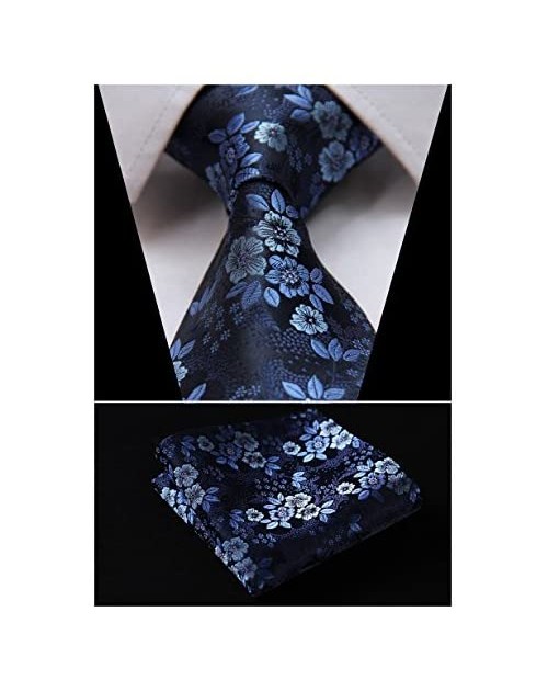Men Floral Ties Woven Classic 3.4" Necktie Set Formal tie Pocket Suqare for Wedding Business with Handkerchief Gift Box