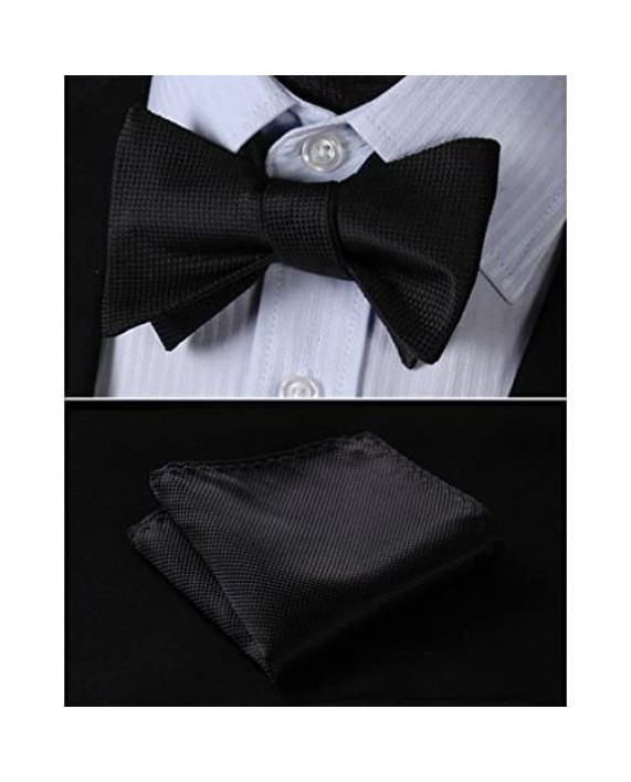 Men's Classic Solid Color Bowtie Satin Formal Tuxedo Woven Self Bow Ties & Pocket Square Set for Wedding Party Prom