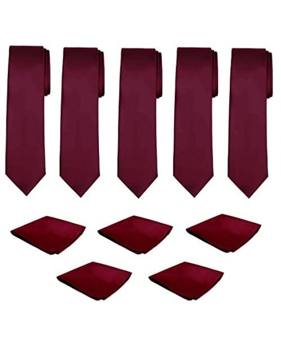 Mens Necktie Pocket Square 10 Pcs Set Solid Color Tie and Handkerchief for Wedding