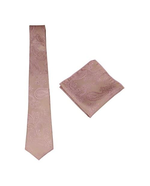 Mens Silk Slim Paisley Tie Set : Necktie and Pocket Square - Various Colors