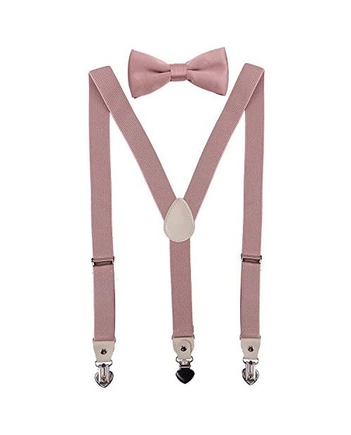 PZLE Mens Boys Suspenders and Bow Tie Set for Wedding Adjustable