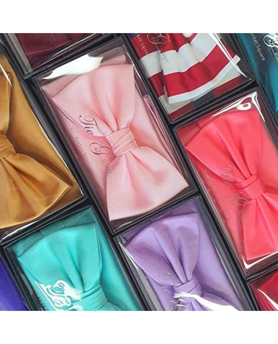 TIE G Solid Color Pre-tied Bow Tie and Pocket Square Sets in Gift Box