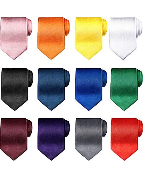 12 Pieces Solid Satin Ties Pure Color Ties Set Business Formal Necktie Tie for Men Formal Occasion Wedding