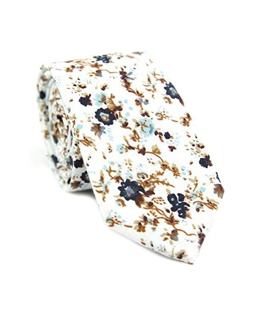 DAZI Men's Skinny Tie Floral Print Cotton Necktie Great for Weddings Groom Groomsmen Missions Dances Gifts.