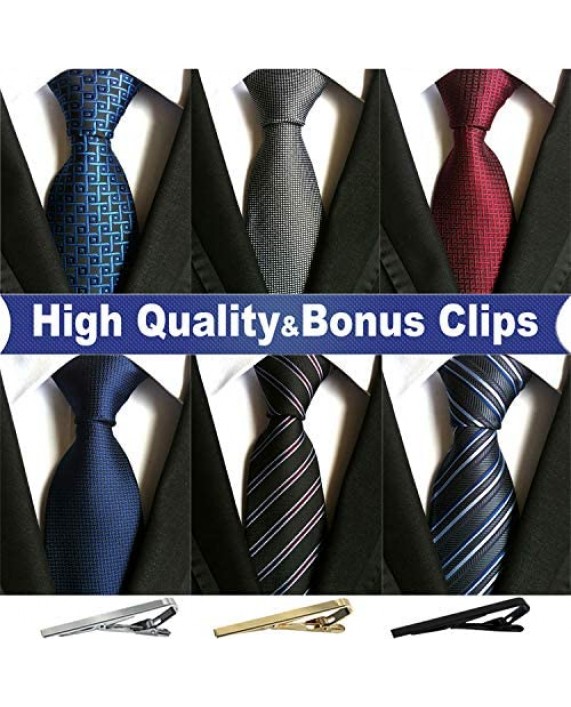 Jeatonge Lot 6 Pcs Mens Ties and 3 Free Tie Clips Men's Classic Tie Necktie Woven Jacquard Neck Ties Gift box packing (Style 2)