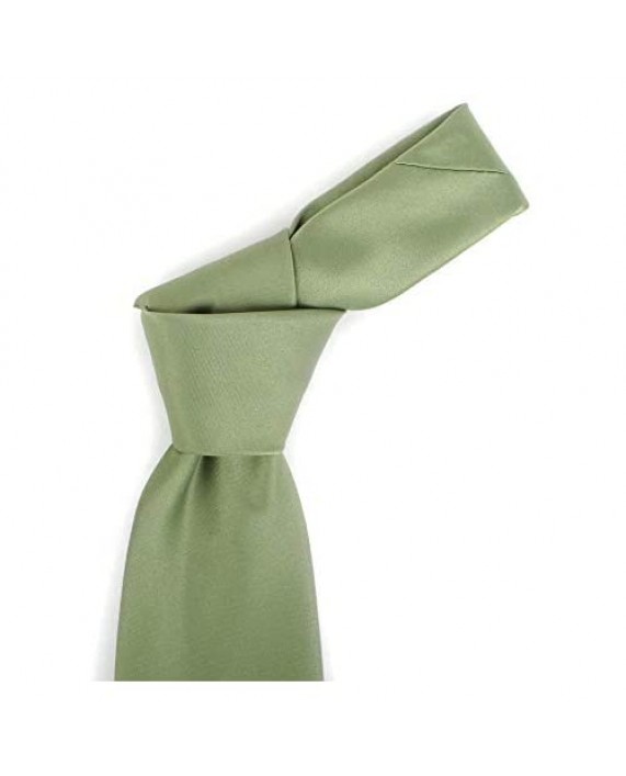 UMO LORENZO Classic Necktie Sage Solid Color Polyester Material and Wide Fit Satin Finish for Men… (Sage)